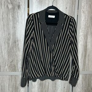 Bailey 44 Top Size M Blouse Wrap V Neck Long Sleeve Striped Black Beige